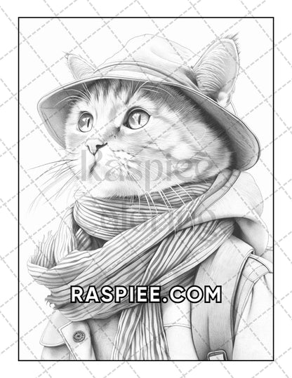 60 Cats Dressed Up Adult Coloring Pages Printable PDF Instant Download