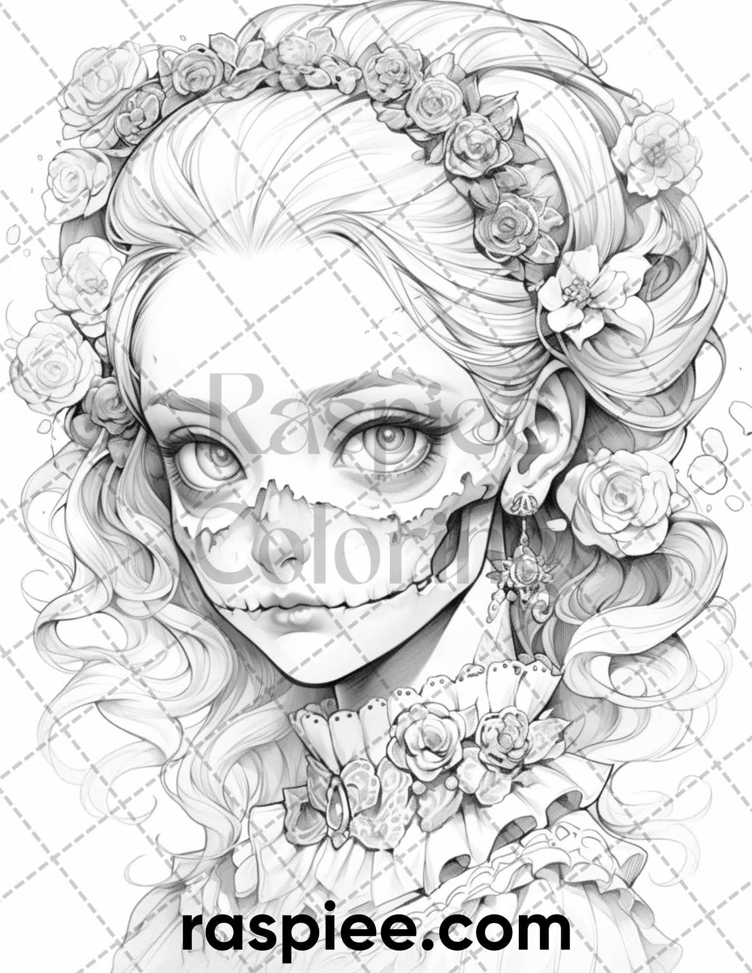 60 Horror Beauties Grayscale Coloring Pages Printable for Adults, PDF File Instant Download
