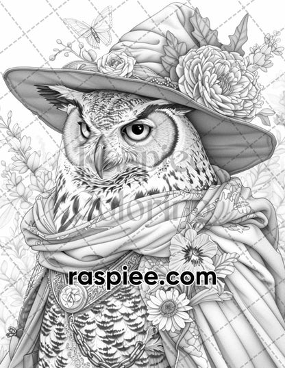 77 Wizard Animals Grayscale Adult Coloring Pages Printable PDF Instant Download