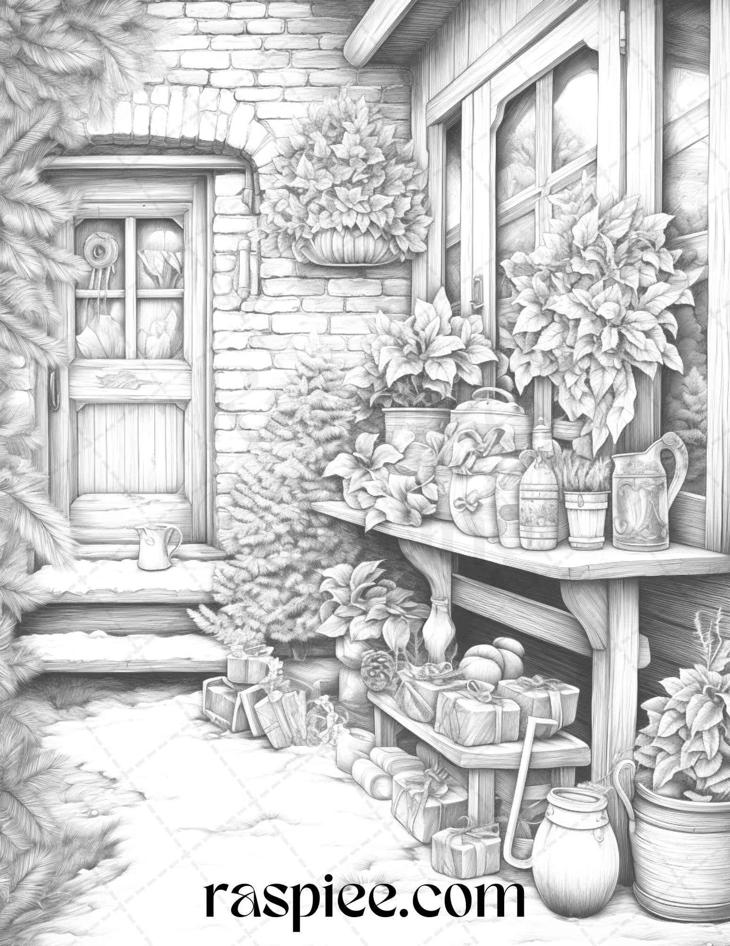 90 Merry Christmas Grayscale Coloring Pages Printable for Adults, PDF File Instant Download
