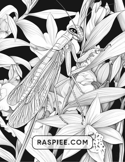 Insects and Flowers Adult Coloring Pages