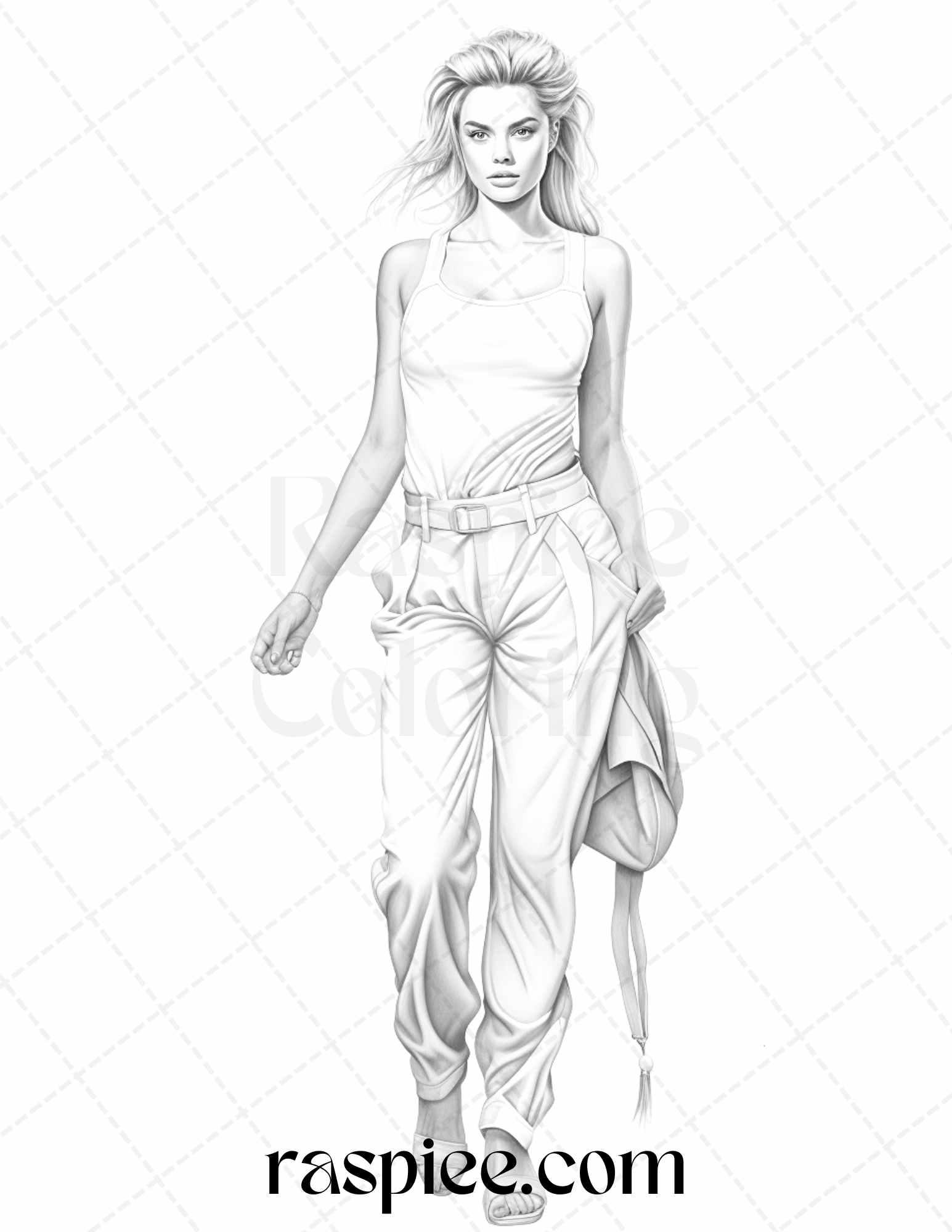 Fashion Show Grayscale Coloring Pages Printable for Adults, PDF File Instant Download