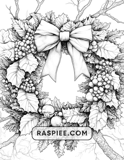 72 Christmas Wreaths Adult Coloring Pages