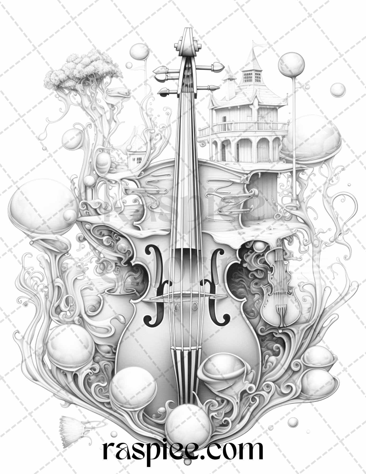 60 Enchanting Surrealism Grayscale Coloring Pages Printable for Adults, PDF File Instant Download