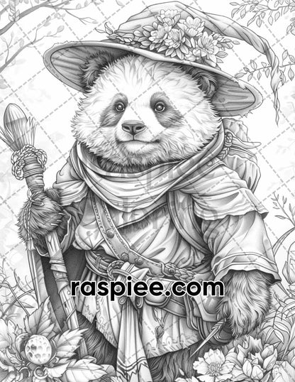 77 Wizard Animals Grayscale Adult Coloring Pages Printable PDF Instant Download