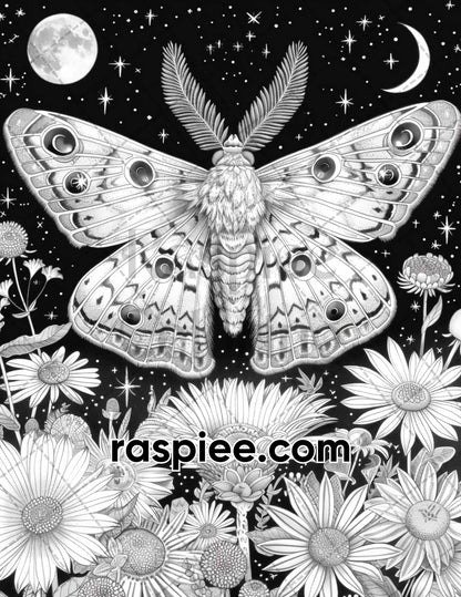 77 Butterflies and Moths Grayscale Adult Coloring Pages, Printable PDF Instant Download