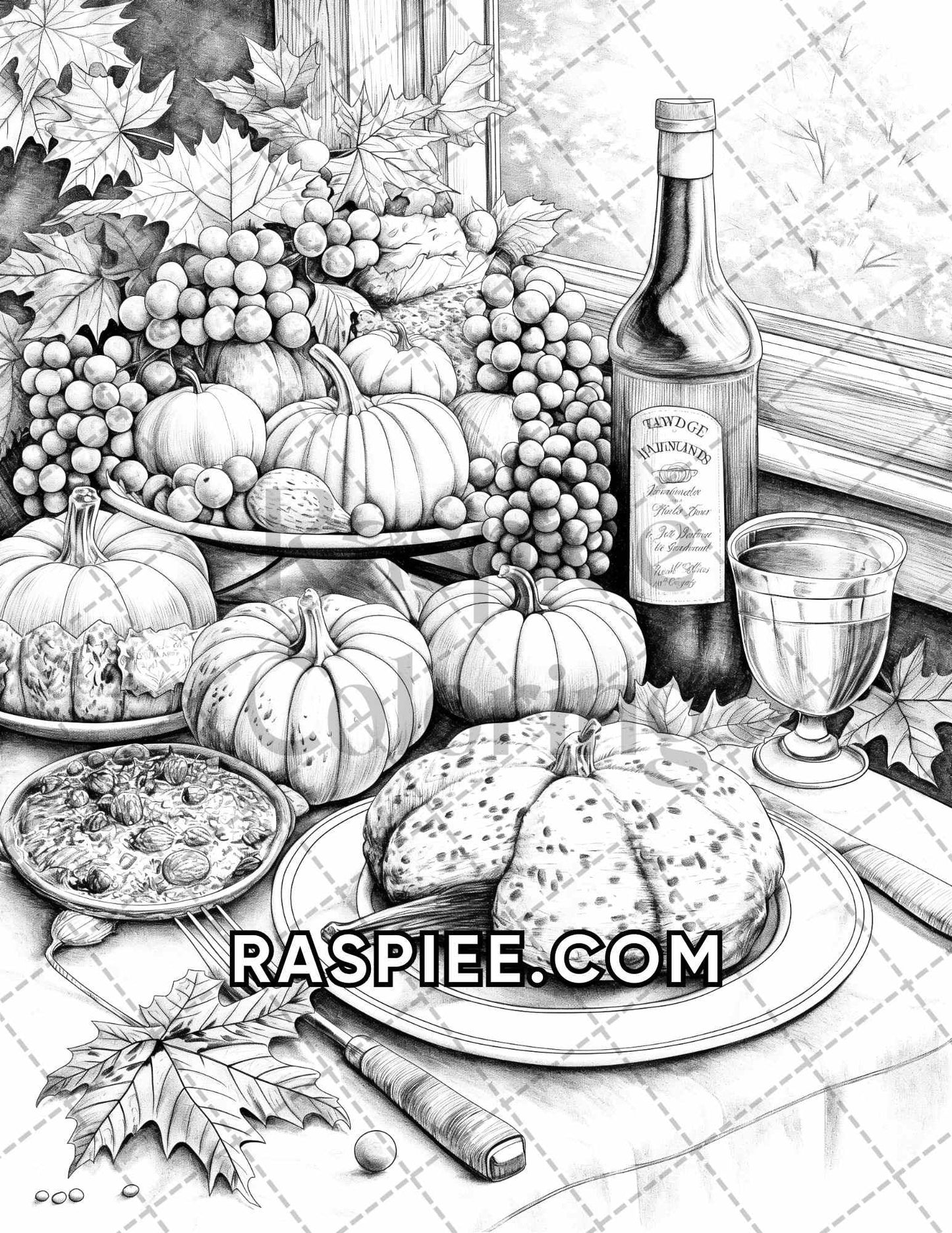 60 Relaxing Autumn Grayscale Adult Coloring Pages Printable PDF Instant Download