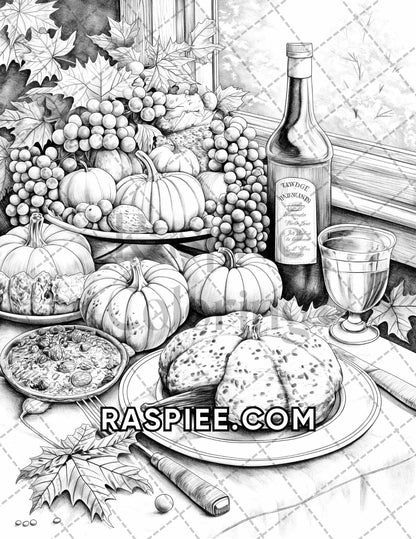 60 Relaxing Autumn Grayscale Adult Coloring Pages Printable PDF Instant Download