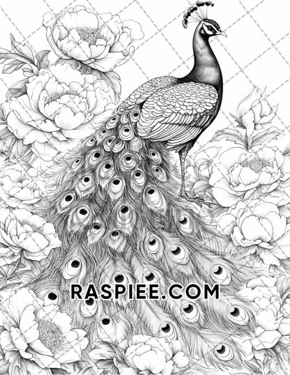 Flowers and Birds Adult Coloring Pages Printable PDF Instant Download