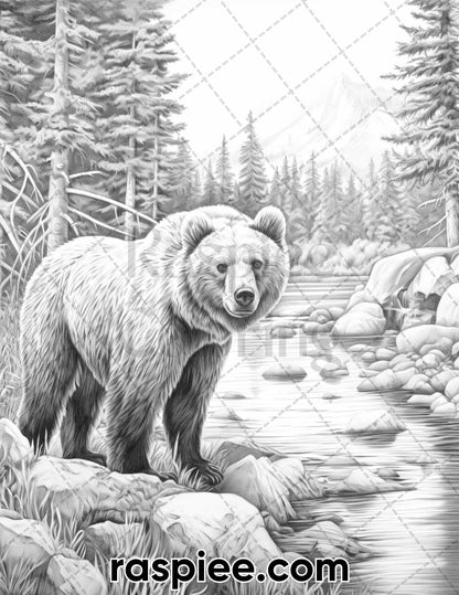 55 Wild Animals Grayscale Coloring Pages for Adults, Printable PDF Instant Download
