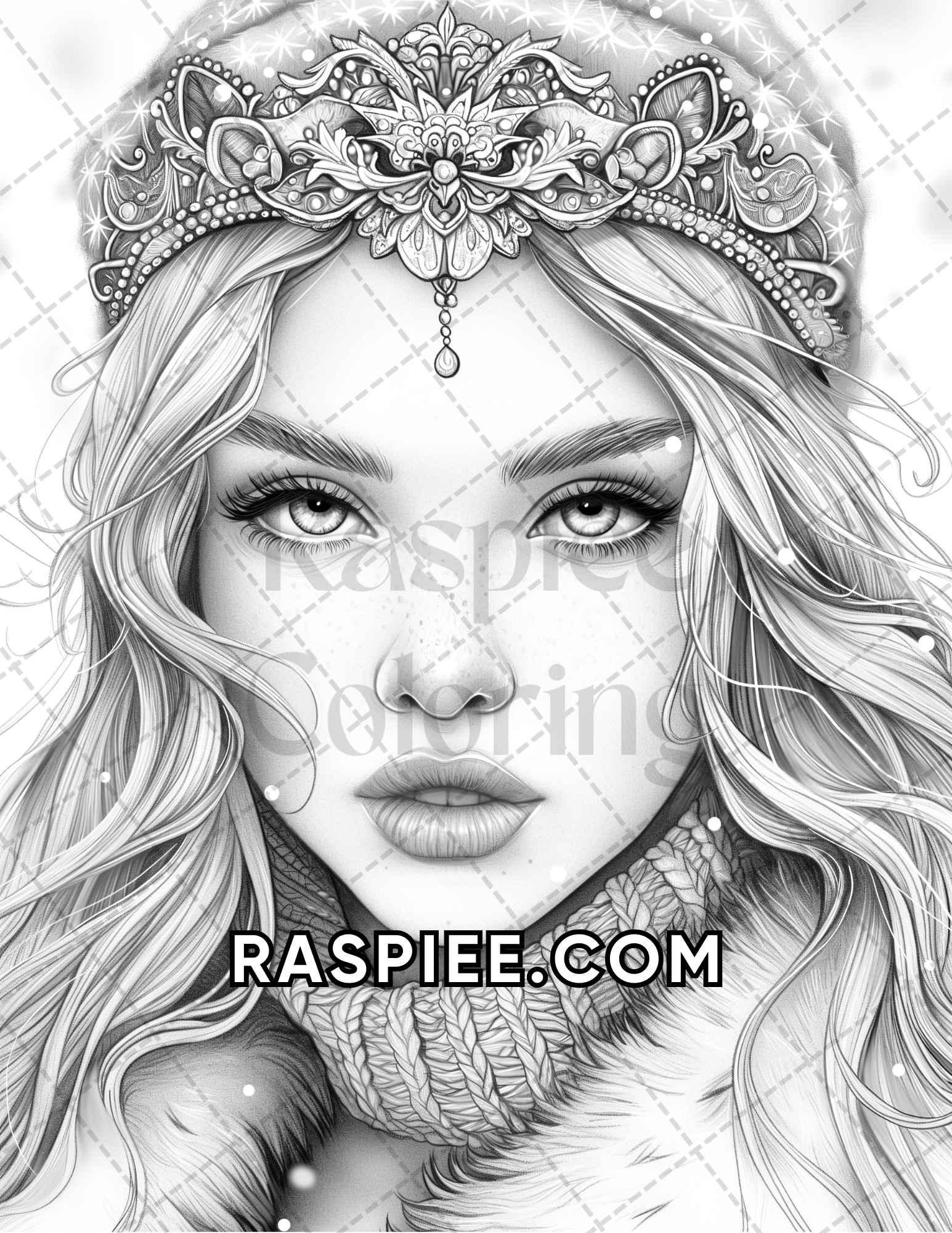 60 Fantasy Beauties Grayscale Adult Coloring Pages Printable PDF Instant Download