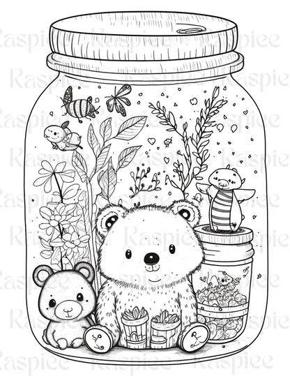 100 Animal in Jar Coloring Pages, Printable Coloring Pages for Kids and Adults, Printable PDF File Instant Download