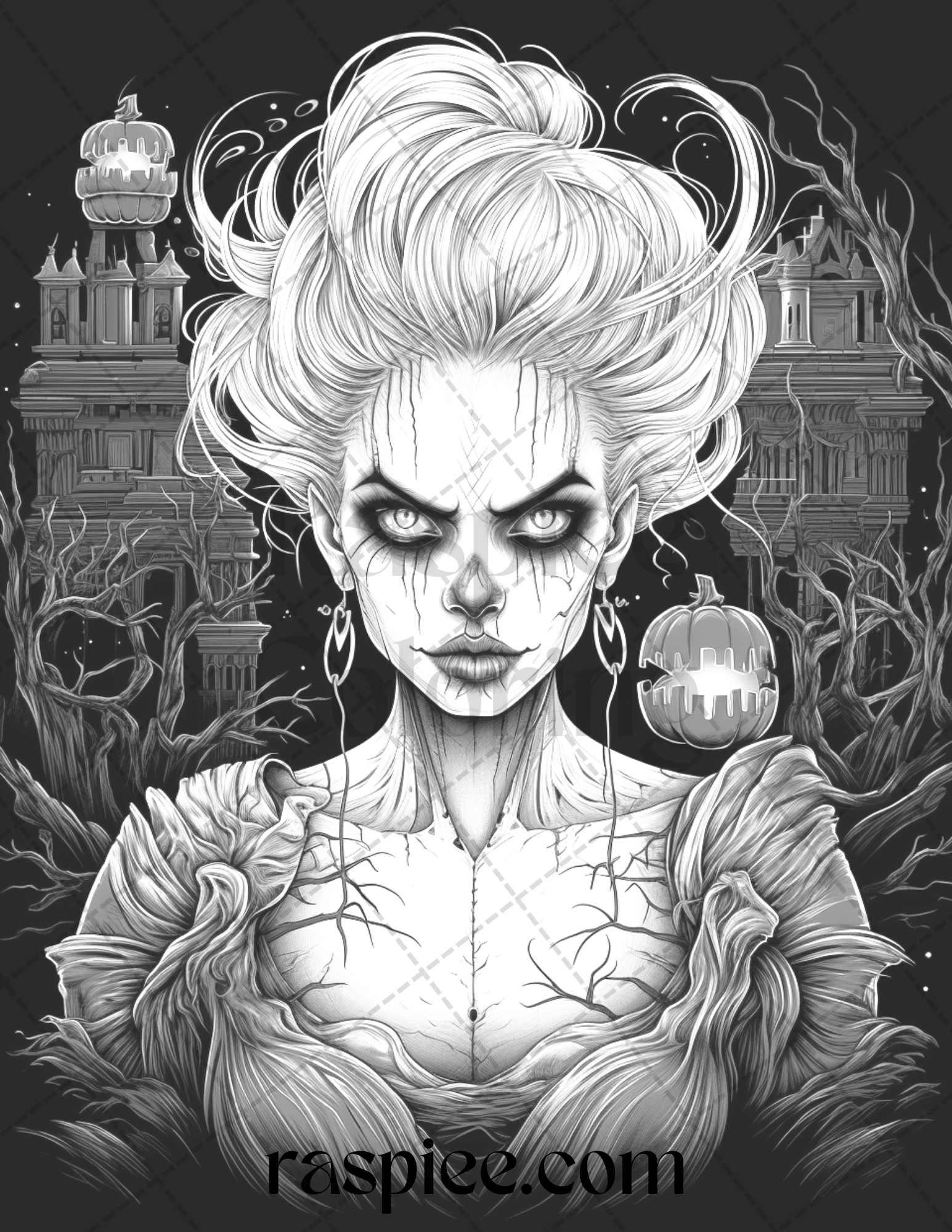60 Halloween Vampire Grayscale Coloring Pages Printable for Adults, PDF File Instant Download
