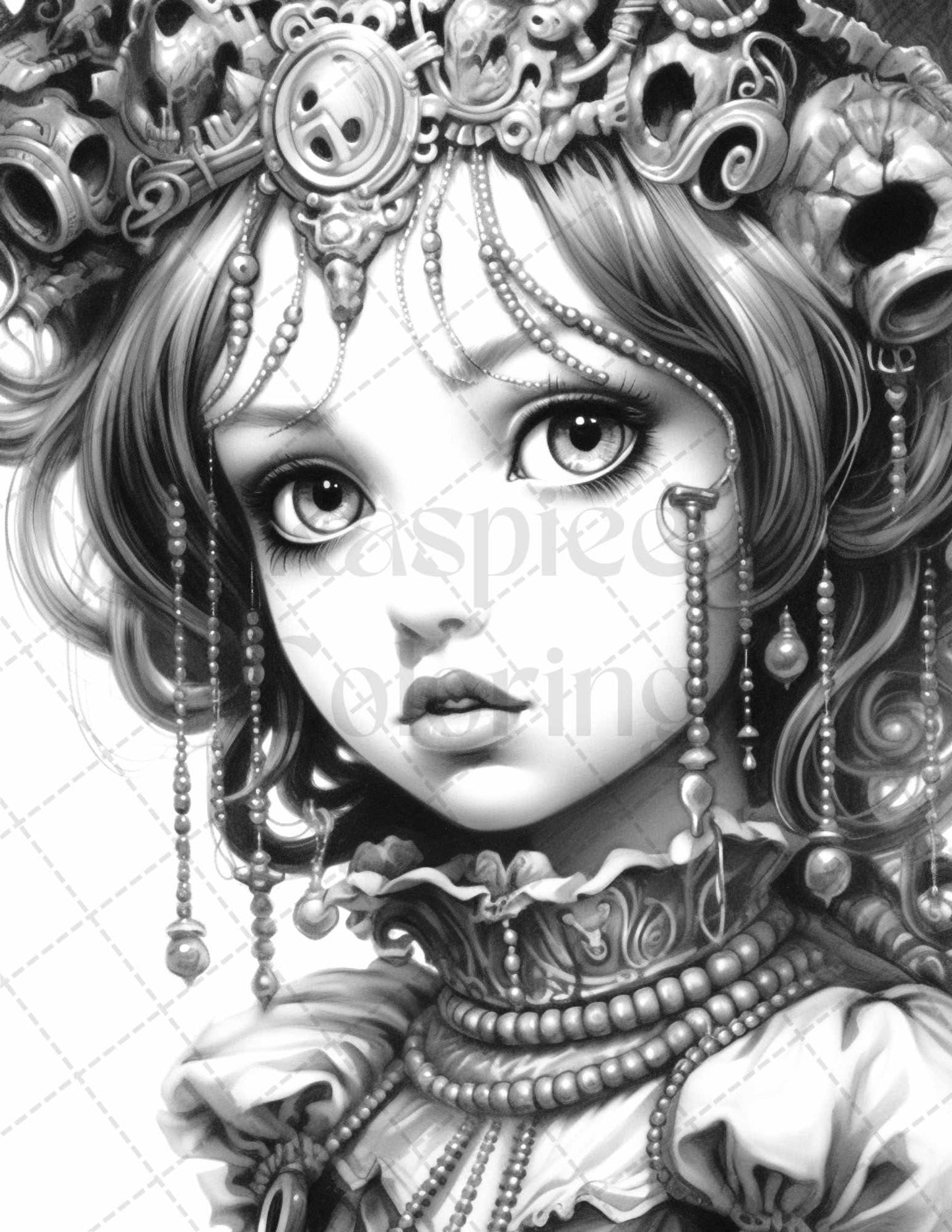 60 Adorable Gothic Girls Grayscale Coloring Pages Printable for Adults, PDF File Instant Download
