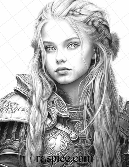 58 Little Viking Girls Boys Portrait Grayscale Coloring Pages Printable, PDF File Instant Download
