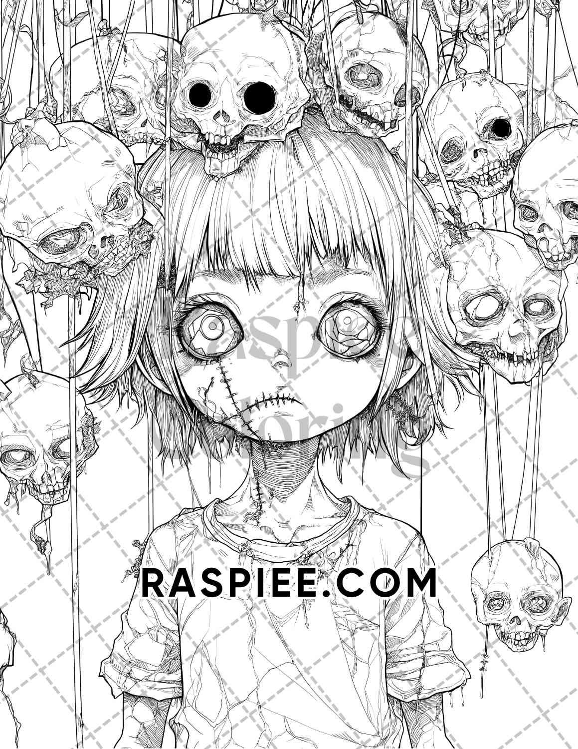 Haunted Dolls Halloween Horror Adult Coloring Pages Printable PDF Instant Download