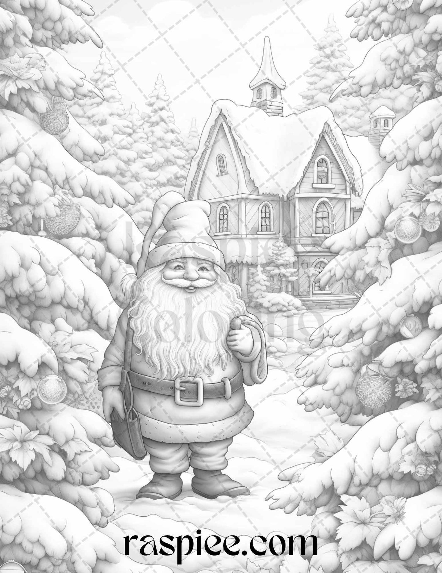 60 Christmas Gnomes Grayscale Coloring Pages Printable for Adults and Kids, PDF File Instant Download