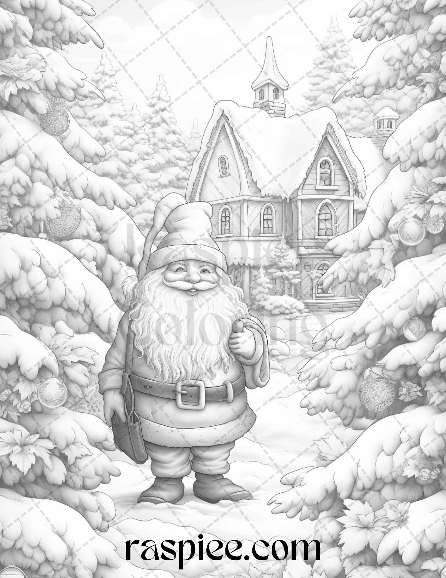 60 Christmas Gnomes Grayscale Coloring Pages Printable for Adults and Kids, PDF File Instant Download