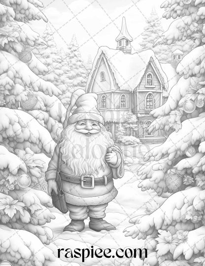 60 Christmas Gnomes Grayscale Coloring Pages Printable for Adults and Kids, PDF File Instant Download