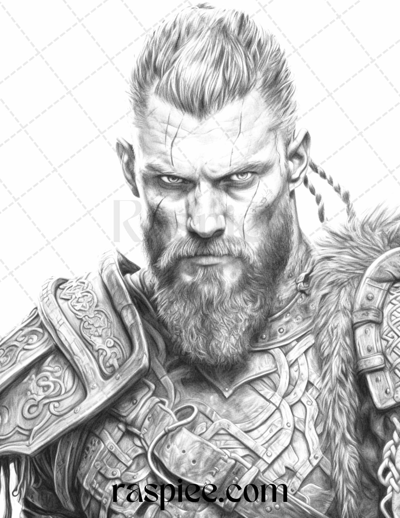 55 Viking Warriors Portrait Grayscale Coloring Pages Printable for Adults, PDF File Instant Download