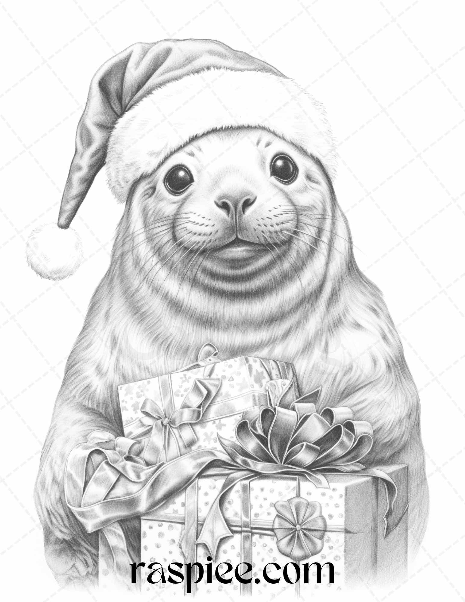 70 Christmas Animals Grayscale Coloring Pages Printable for Adults, PDF File Instant Download