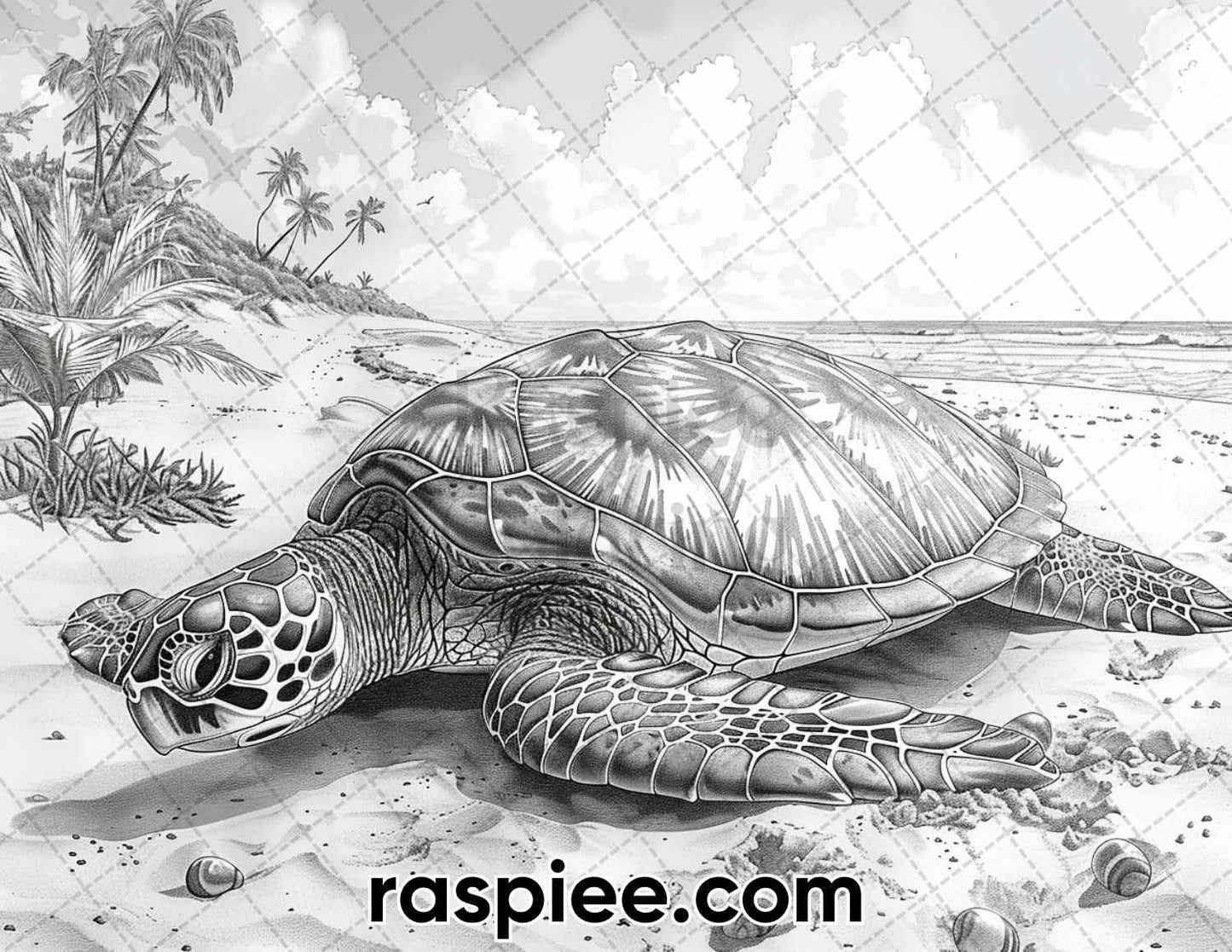 65 Coastal Landscapes Grayscale Adult Coloring Pages, Printable PDF Instant Download