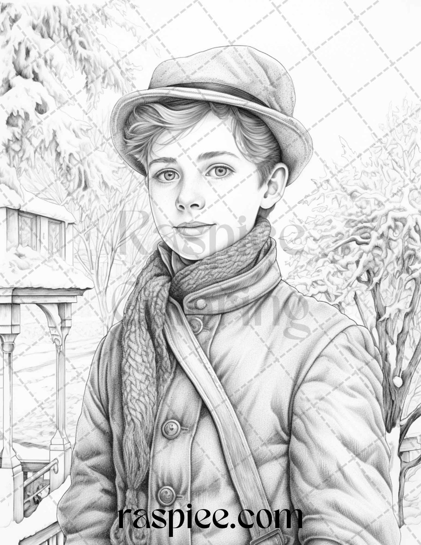 60 Victorian Winter Portrait Grayscale Coloring Pages Printable for Adults, PDF File Instant Download