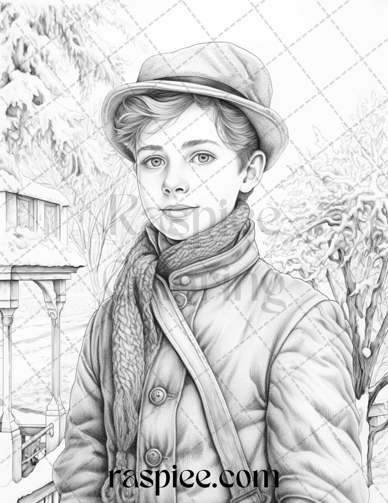 60 Victorian Winter Portrait Grayscale Coloring Pages Printable for Adults, PDF File Instant Download