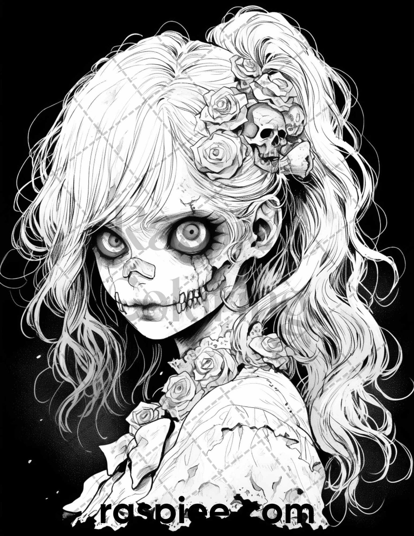 60 Horror Beauties Grayscale Coloring Pages Printable for Adults, PDF File Instant Download