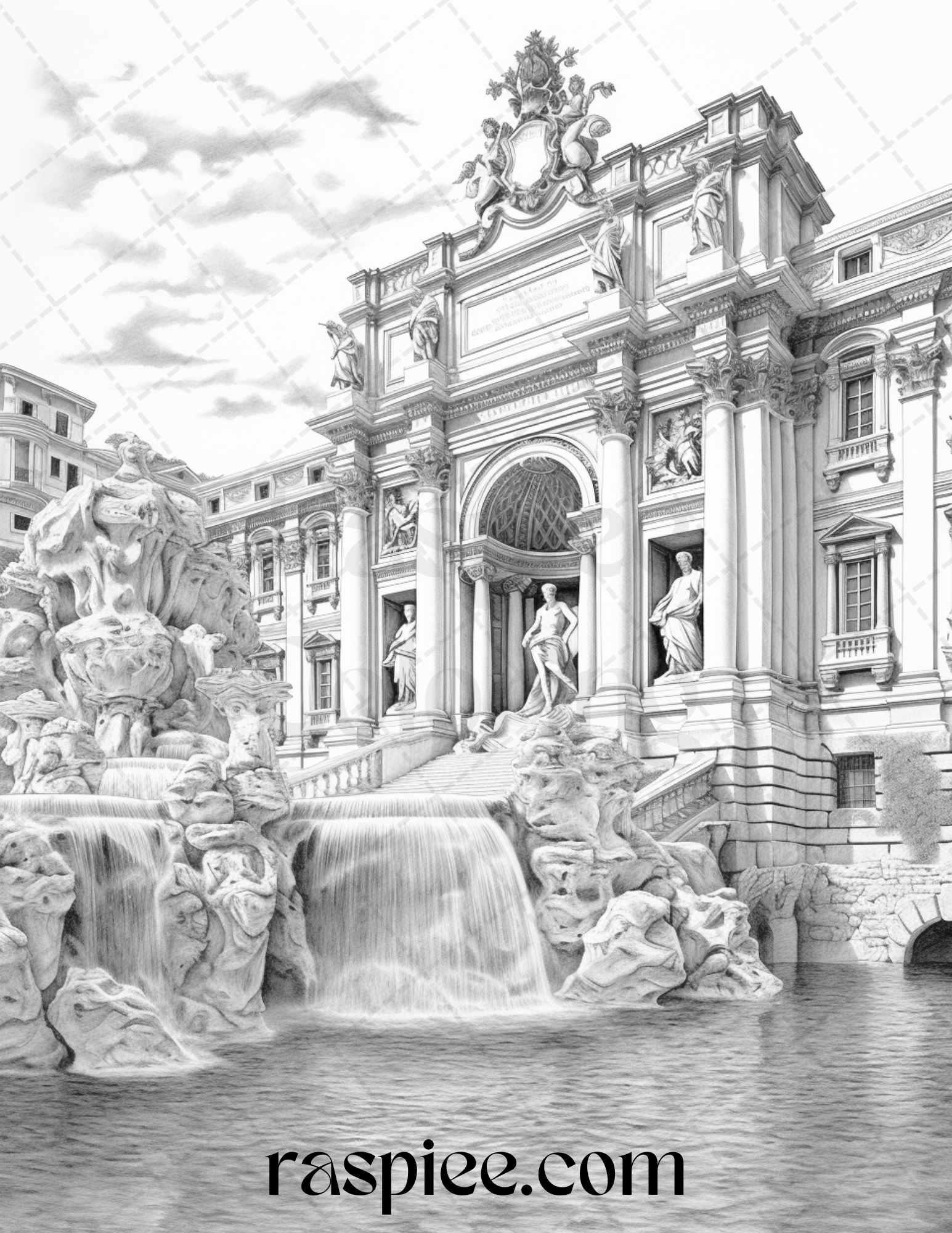 Roman Architecture Grayscale Coloring Pages Printable for Adults, PDF File Instant Download