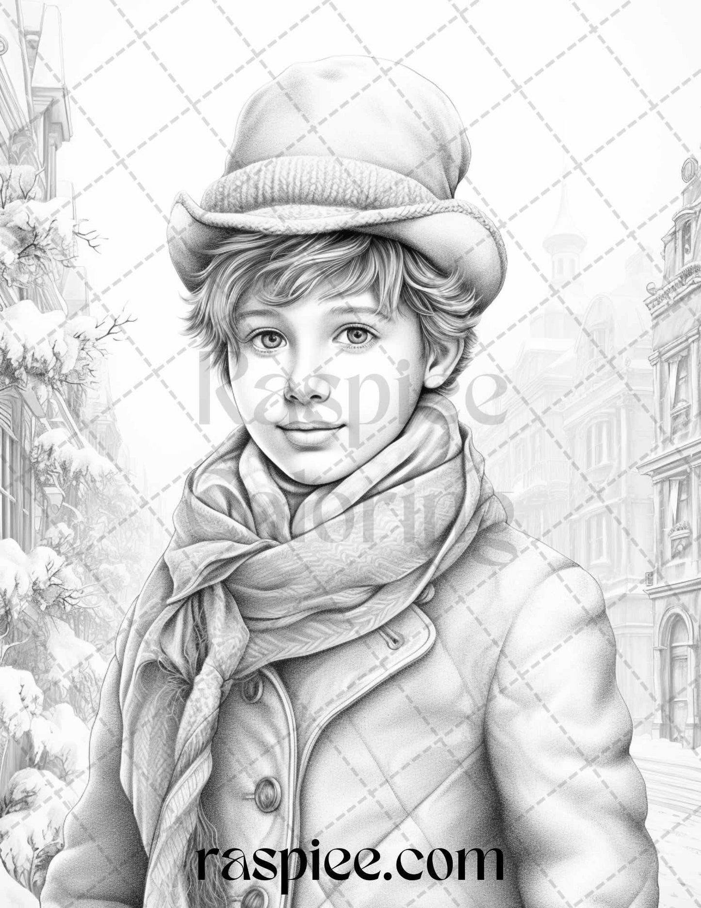 60 Victorian Winter Portrait Grayscale Coloring Pages Printable for Adults, PDF File Instant Download