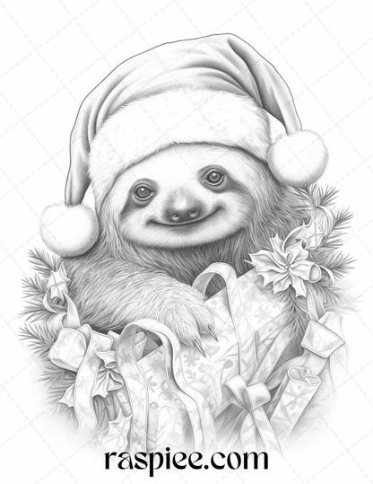 70 Christmas Animals Grayscale Coloring Pages Printable for Adults, PDF File Instant Download