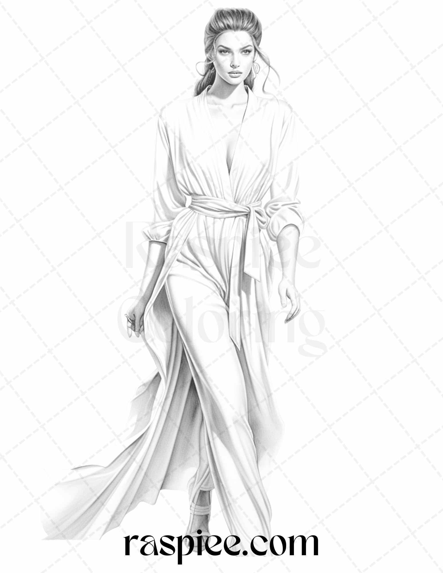 Fashion Show Grayscale Coloring Pages Printable for Adults, PDF File Instant Download