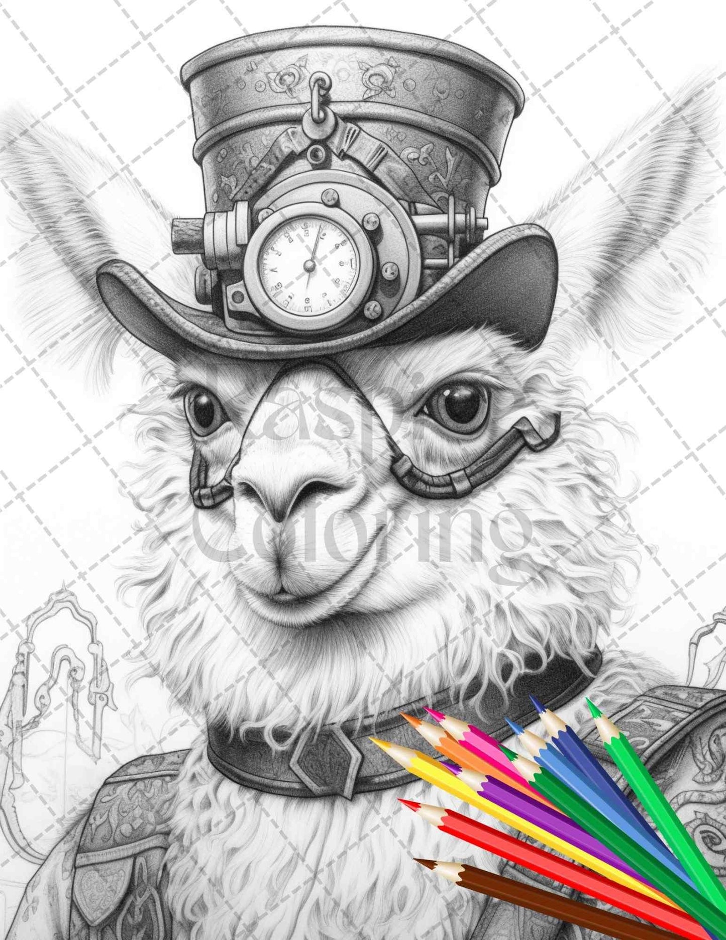 60 Steampunk Animals Grayscale Coloring Pages Printable for Adults, PDF File Instant Download