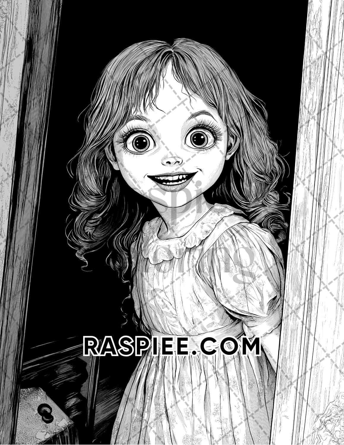 Haunted Dolls Halloween Horror Adult Coloring Pages Printable PDF Instant Download