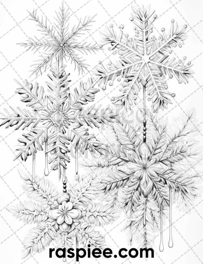 60 Merry Christmas Grayscale Coloring Pages Printable for Adult, Holiday Relaxation Art, PDF File Instant Download
