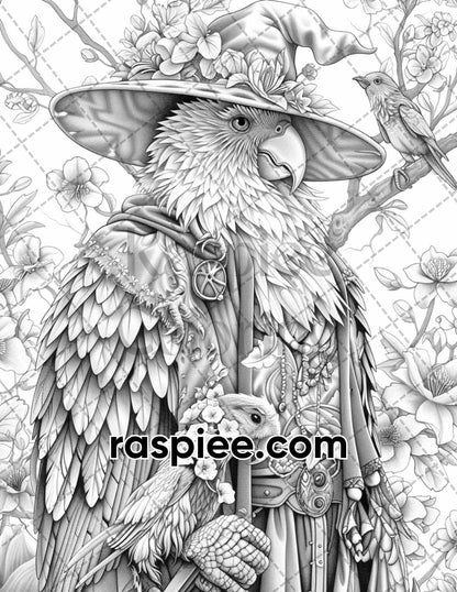 77 Wizard Animals Grayscale Adult Coloring Pages Printable PDF Instant Download
