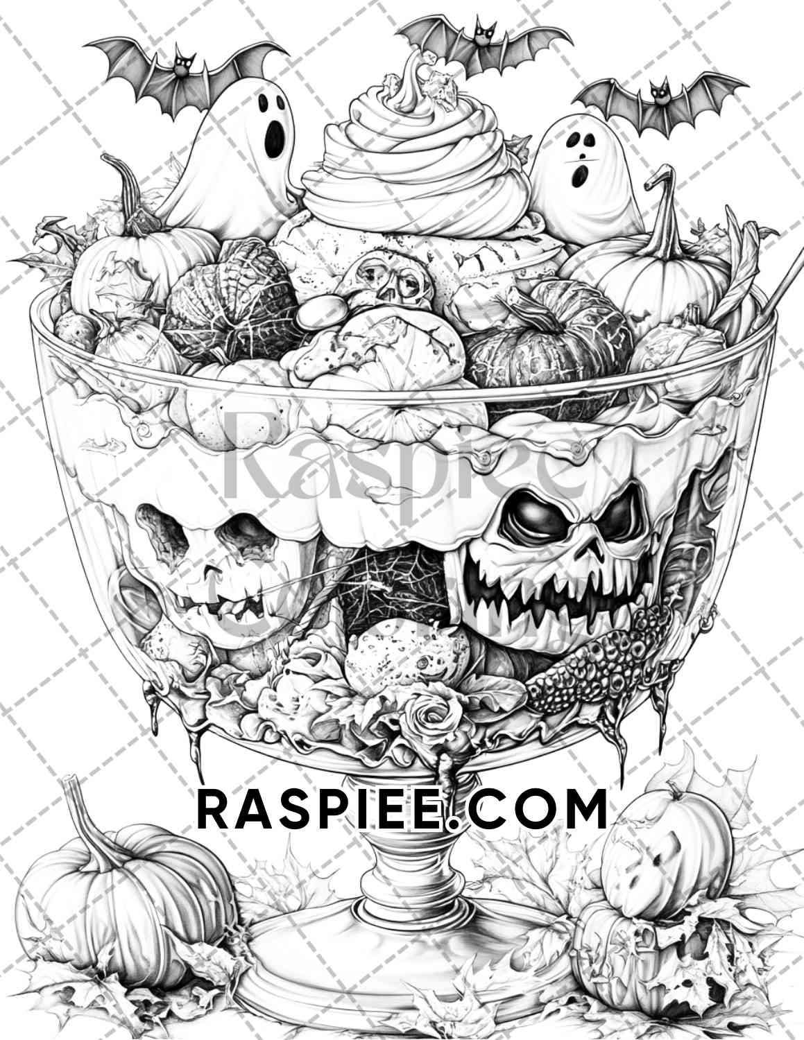 Spooky Desserts Halloween Adult Coloring Pages Printable PDF