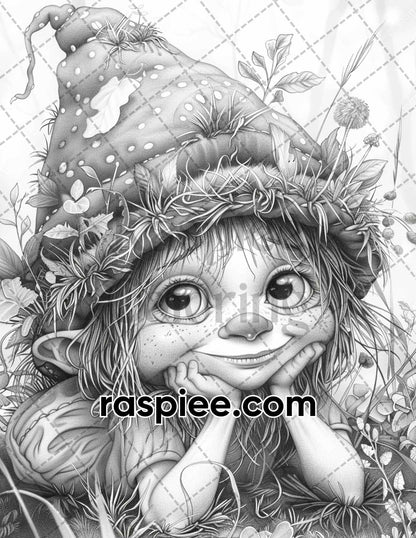 65 Fantasy Little Trolls Grayscale Adult Coloring Pages Printable PDF Instant Download
