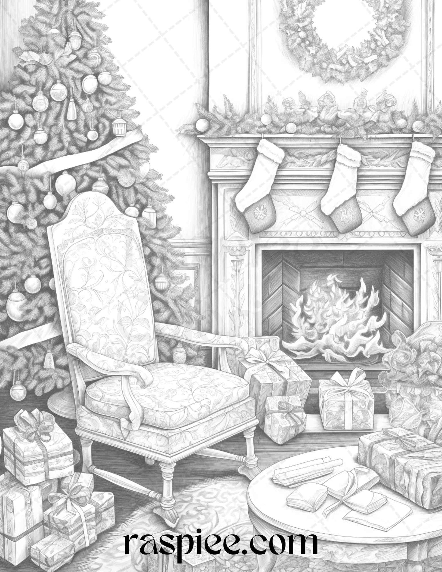 90 Merry Christmas Grayscale Coloring Pages Printable for Adults, PDF File Instant Download