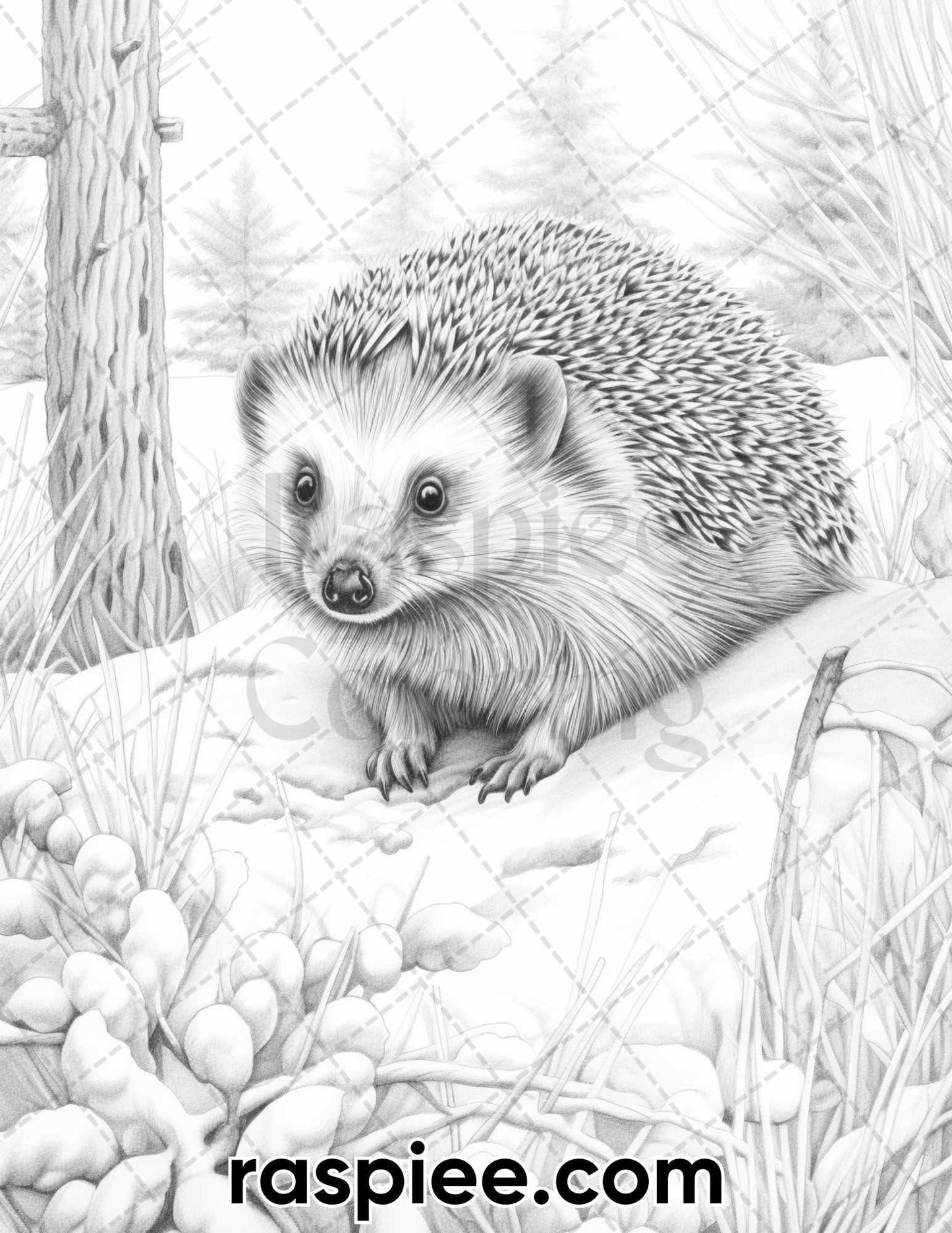 55 Winter Wildlife Grayscale Coloring Pages for Adults, Printable PDF Instant Download