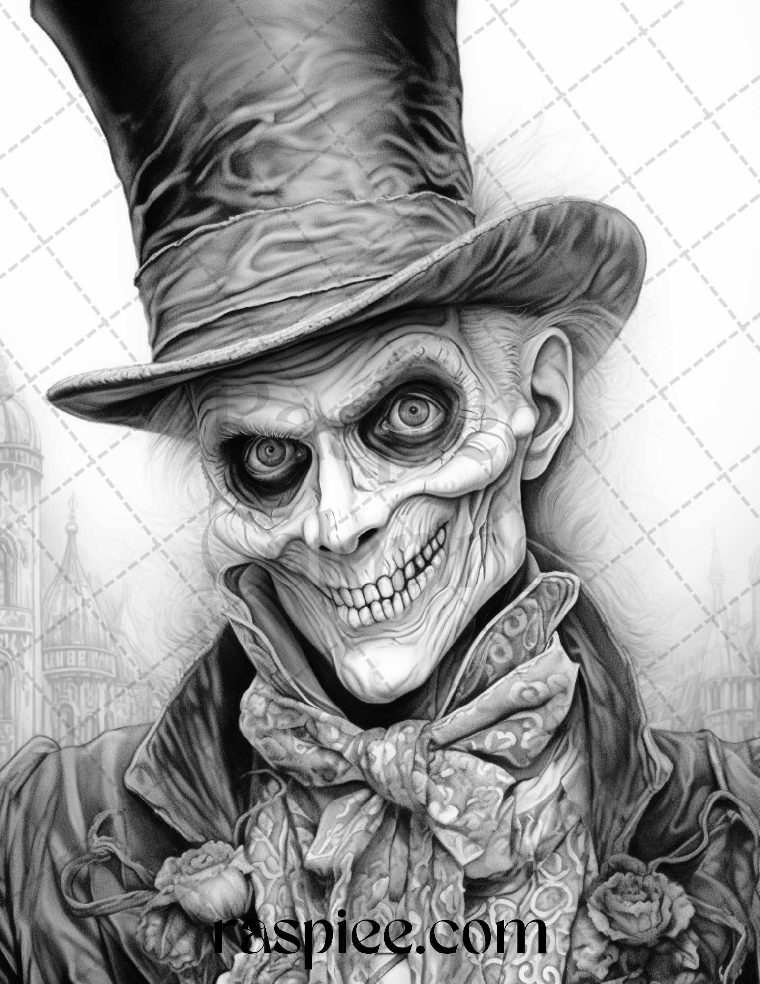 60 Halloween Victorian Era Grayscale Coloring Pages Printable for Adults, PDF File Instant Download