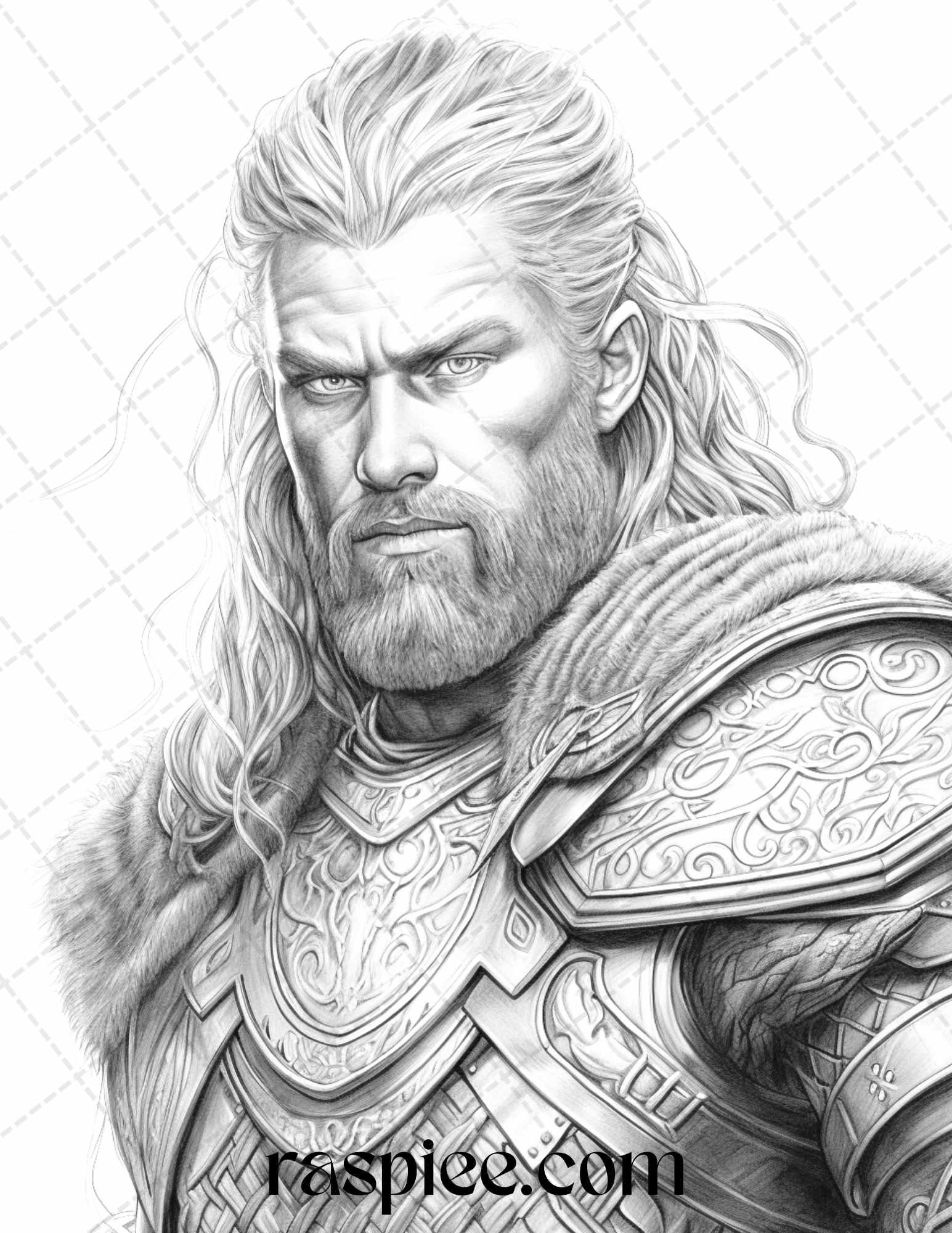 55 Viking Warriors Portrait Grayscale Coloring Pages Printable for Adults, PDF File Instant Download