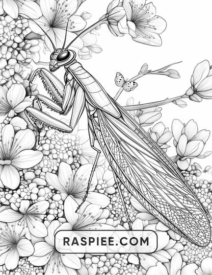 Insects and Flowers Adult Coloring Pages