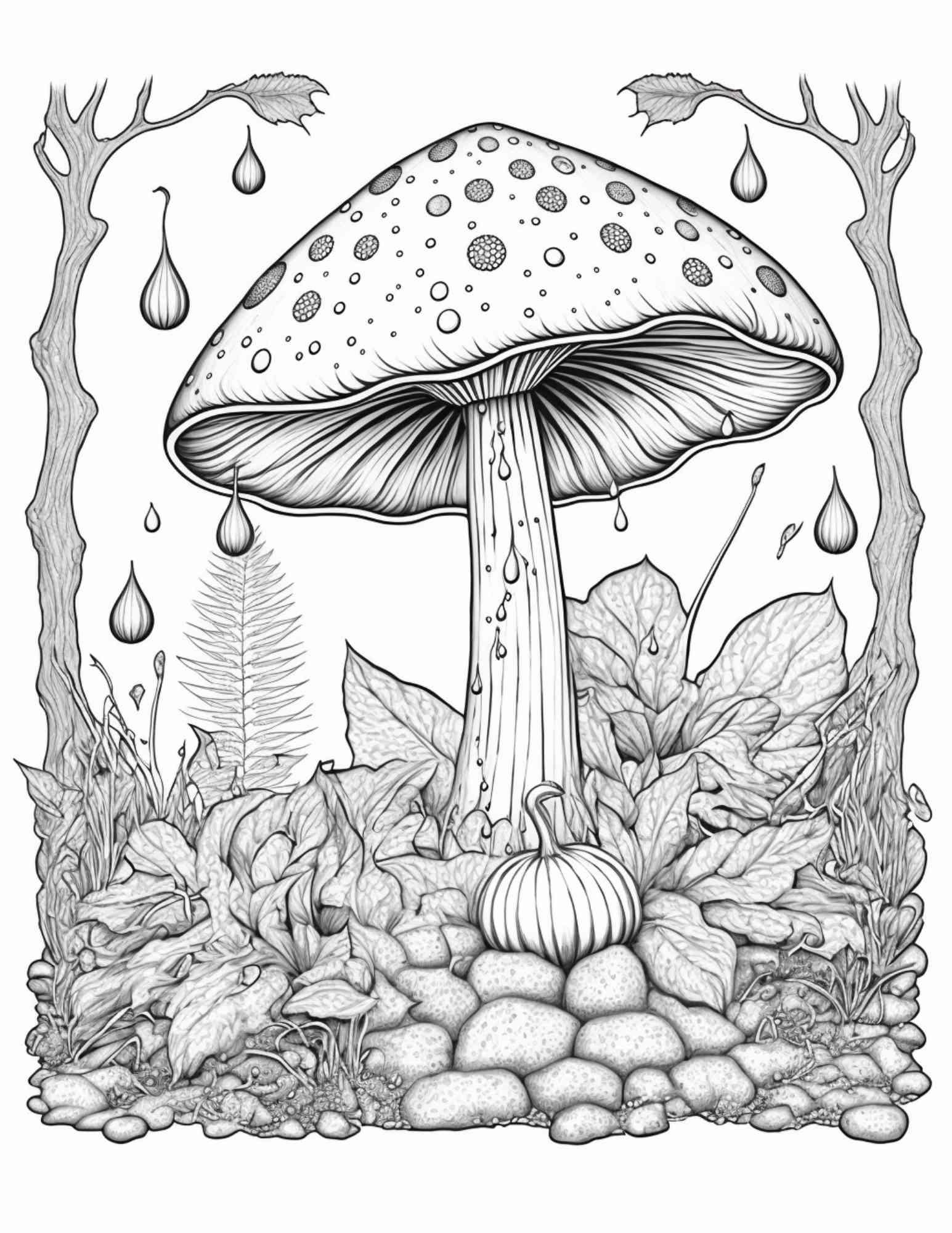 100 Mushroom Forest Coloring Pages Printable for Adults and Kids, Grayscale Coloring Book, Printable PDF File Instant Download