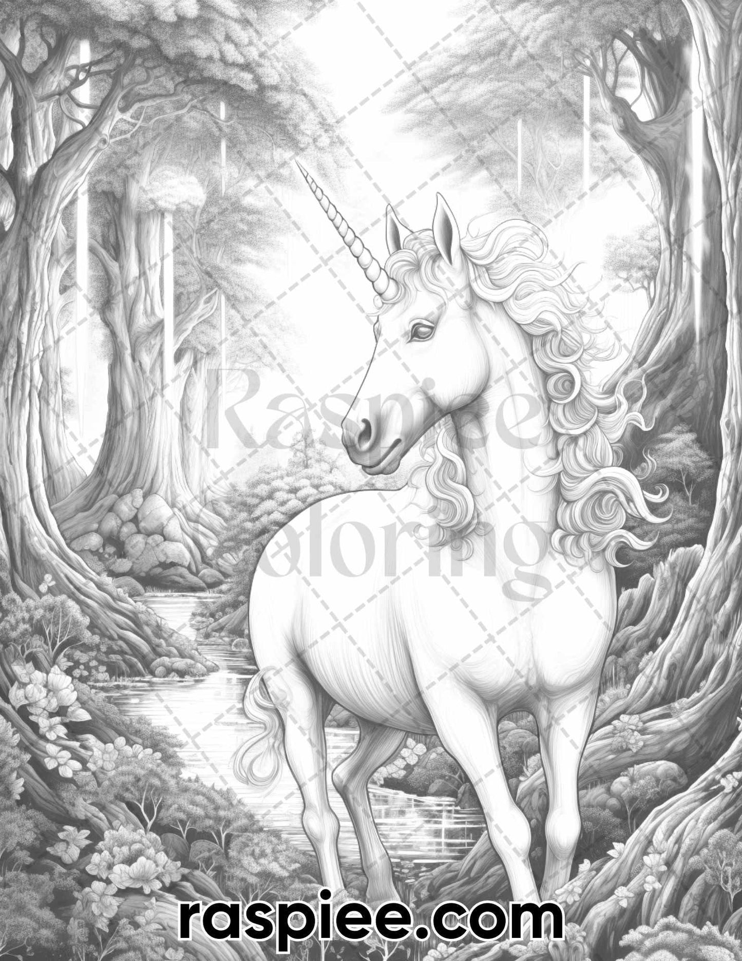 60 Mythical Creatures Grayscale Coloring Pages for Adults, Printable PDF Instant Download