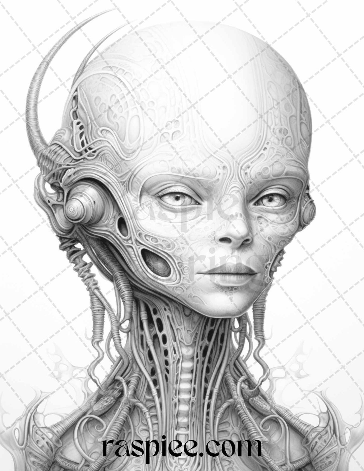 65 Alien Portrait Grayscale Coloring Pages for Adults, Printable PDF File Instant Download