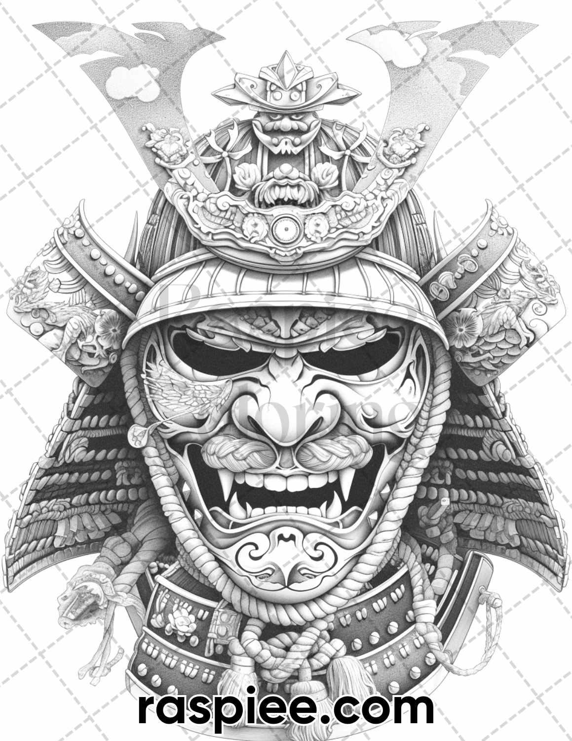 60 Traditional Japanese Tattoos Grayscale Adult Coloring Pages, Printable PDF Instant Download
