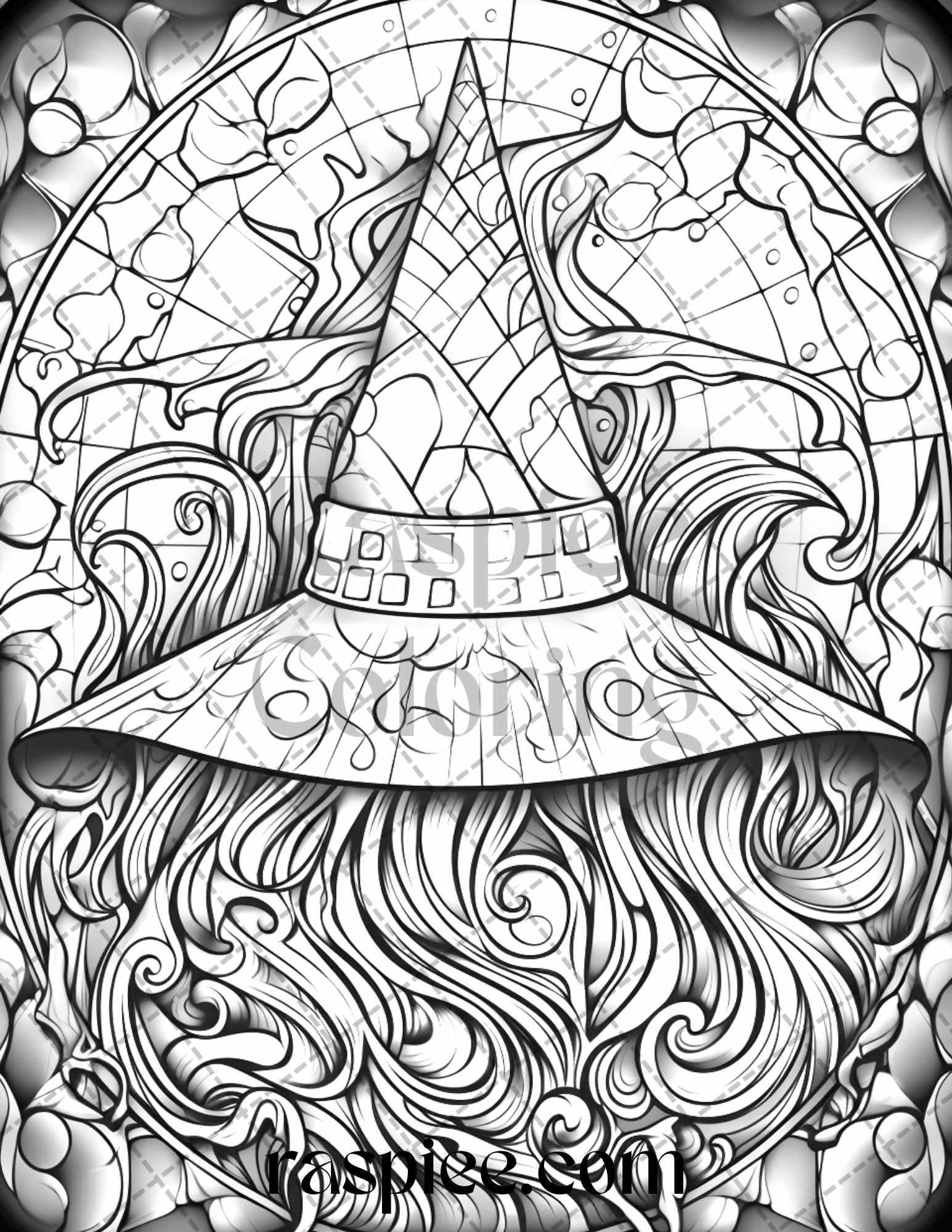 70 Halloween Stained Glass Grayscale Coloring Pages Printable for Adults, PDF File Instant Download