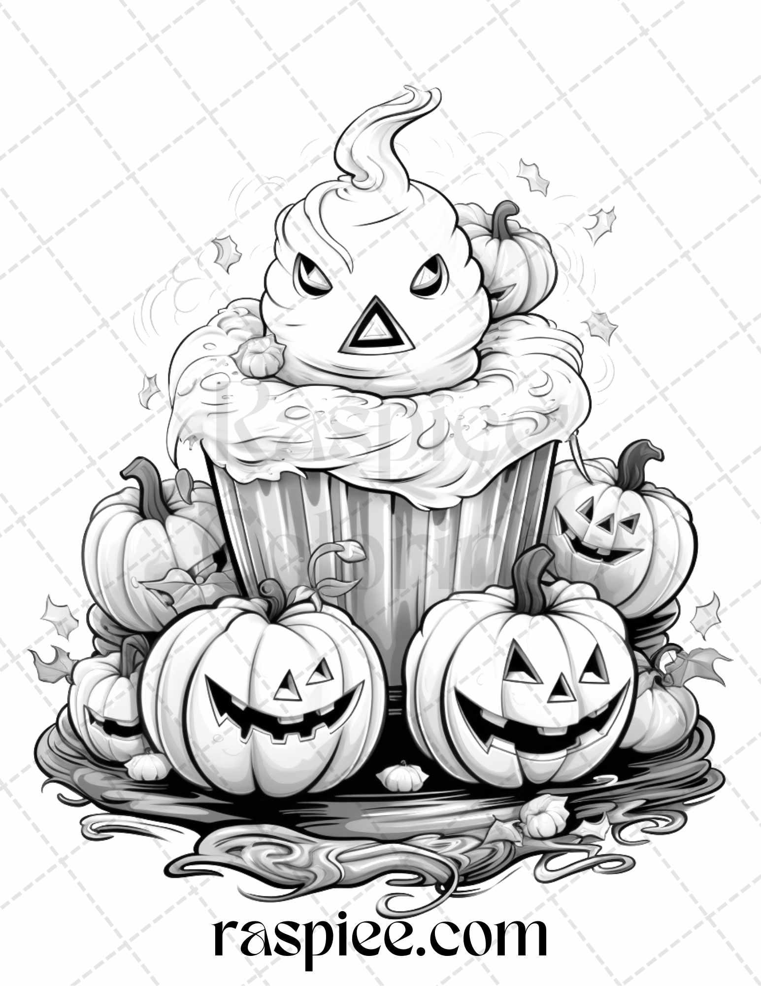 68 Halloween Spooky Desserts Grayscale Coloring Pages Printable for Adults, PDF File Instant Download